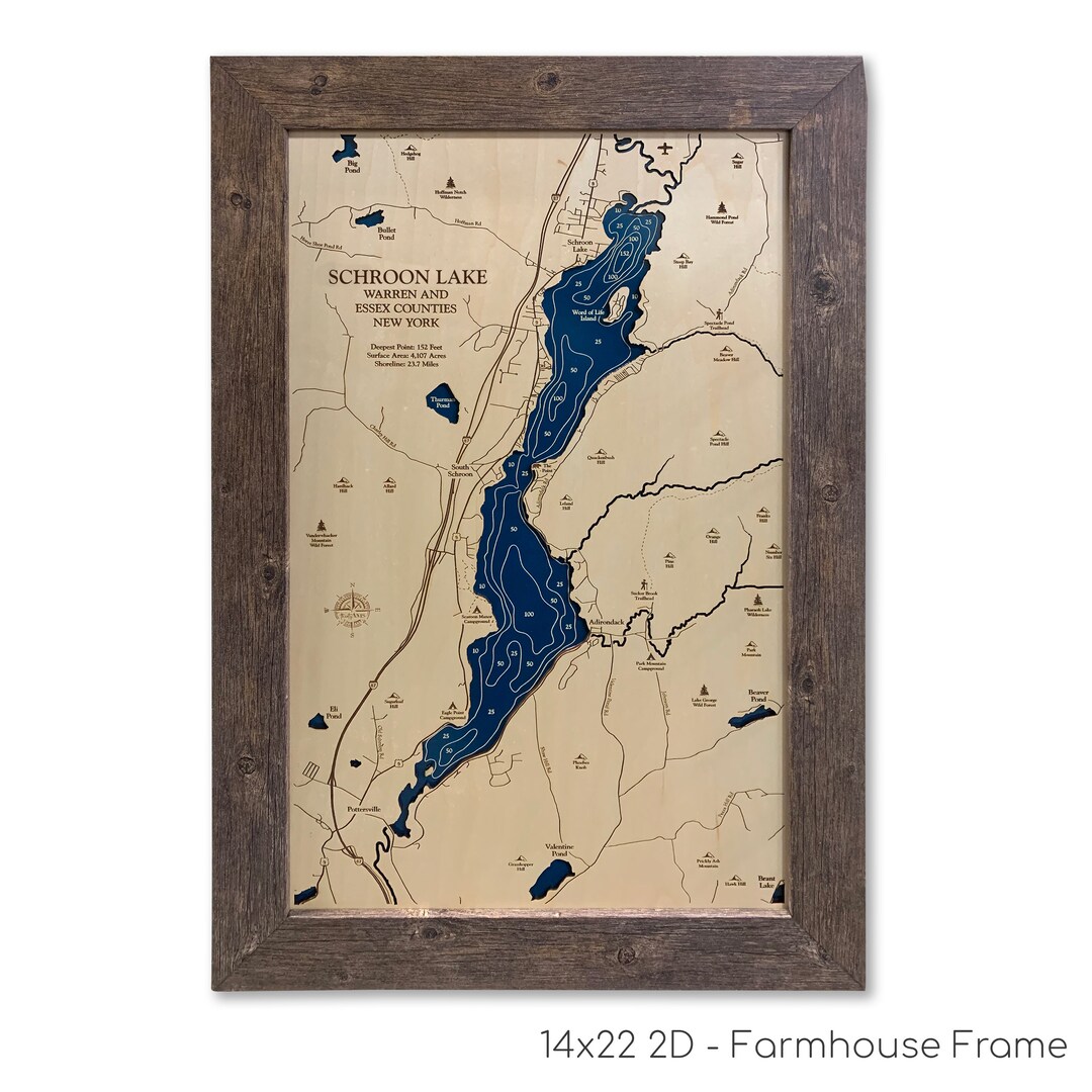 Schroon Lake Map, Wood Lake Map, Custom Lake Map, Custom Lake Sign