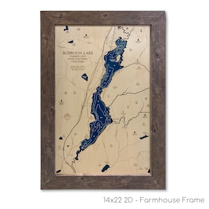 Mapa del lago Schroon, mapa del lago Wood, mapa personalizado del lago, letrero personalizado del lago, arte personalizado del lago, mapa del lago Wood, mapa 3D del lago, decoración de casas del lago