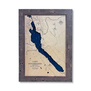 Lake Windermere Map, Wood Lake Map, Custom Wood Map, Lake Map, Lake Gift, Travel Gift, Anniversary Gift, Lake Art, Lake Decor