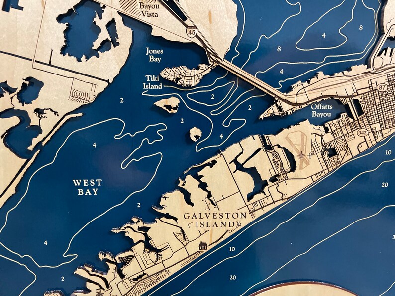 Galveston Map Galveston Island Map Texas City Map Galveston Etsy