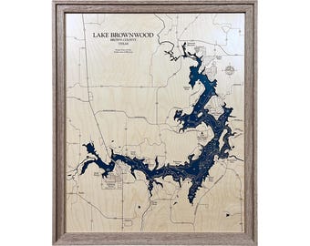 Lago Brownwood - Mapa de madera personalizado - Arte - Arte mural 3D - Mapa de contorno - Decoración de casas de lago - Mapa de lago - Mapa de profundidad - Arte de lago - Mapas de madera - Regalo