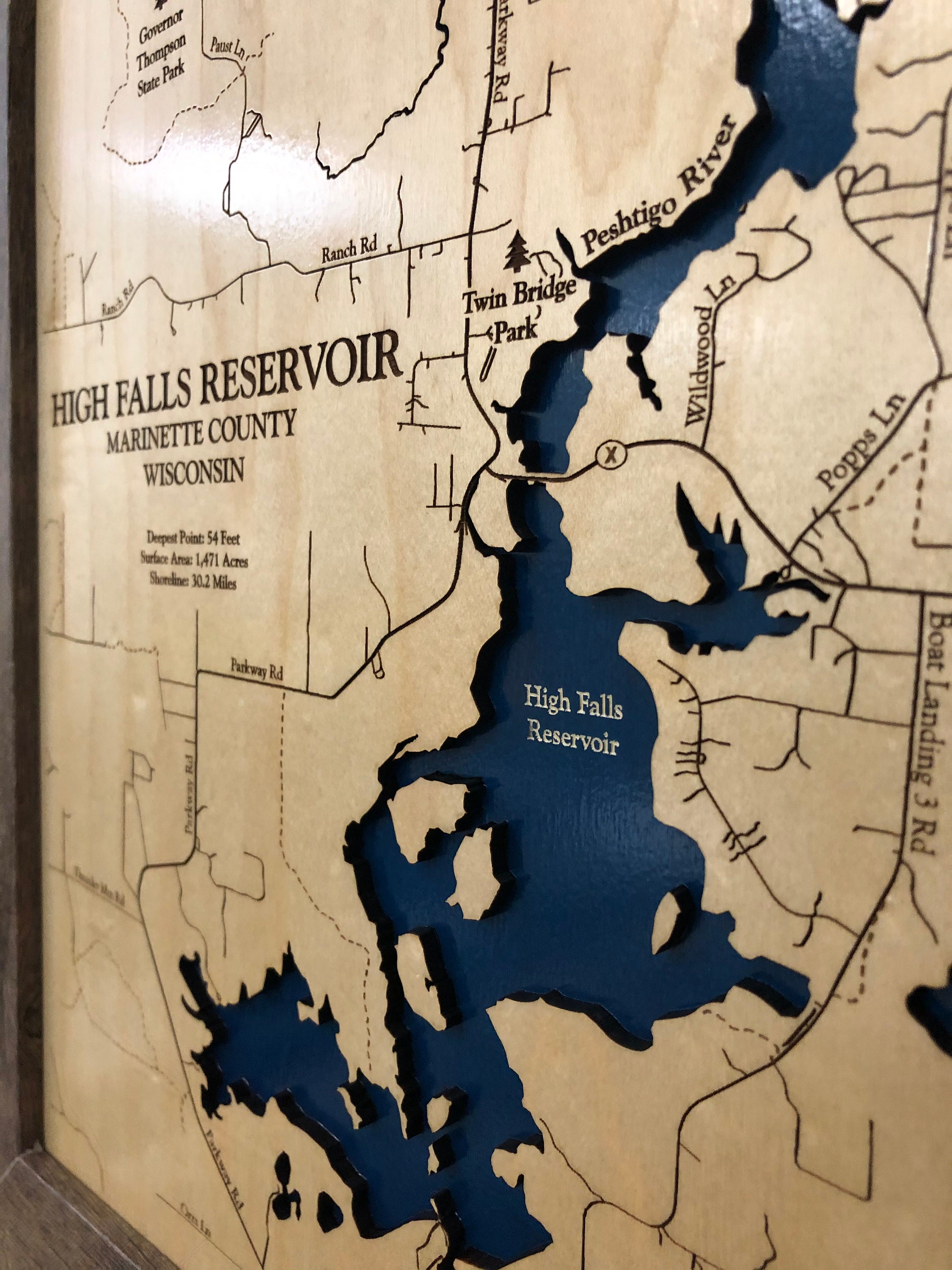 High Falls Reservoir Map Custom Wood Map 3D Wall Art Etsy UK