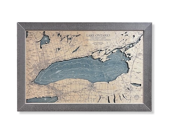 Houten kaart Lake Ontario, 3D-kunst grote meren, aangepast decor Lake House
