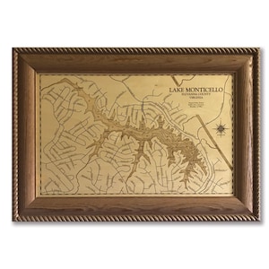 Lake Monticello Virginia - Custom Wood Map -  Art - 3D Wall Art - Contour Map - Lakehouse Decor - Lake Map - Depth Map- Lake Art - Wood Maps
