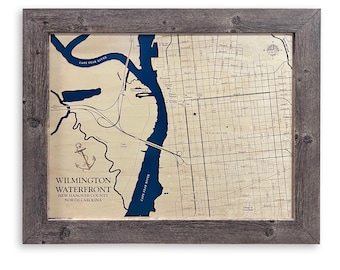 Wilmington Waterfront Map, Wilmington Map, North Carolina Map, Cape Fear Map, Contour Map, Beach House Decor, Island Map, Custom Map