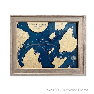 Peaks Island Map - Custom Wood Map - Maine Map - 3D Wall Art - Contour Map - Beach House Decor - Island Map - Topographical Map - Depth Map
