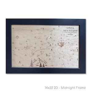 Mappa murale dei Monti Uinta: Cartello personalizzato con lago in legno