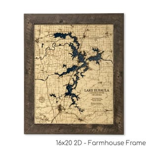 Lake Eufaula, Custom Wood Map, Eufaula Map, Lake Map, 3D Wall Art, Contour Map, Lake House Decor, Lake Map, Depth Map, Wood Maps, Lake Gift