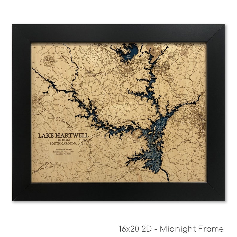 Lake Hartwell Map Custom Wood Map Custom Lake Art 3D Wall Etsy
