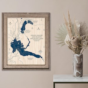 Granby Lake Map, Grand Lake Map, Custom Lake Map, Wood Lake Map, 3D Wall Art, Contour Map, Lake House Decor, Lake Map, Depth Map, Lake Art