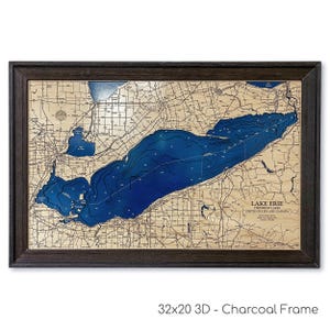 Lake Erie Dimensional Wood Carved Depth Contour Map - Customize With Your Home InformationRelief Map - Wood Art - Lake Gifts - Wood Gifts - image 2