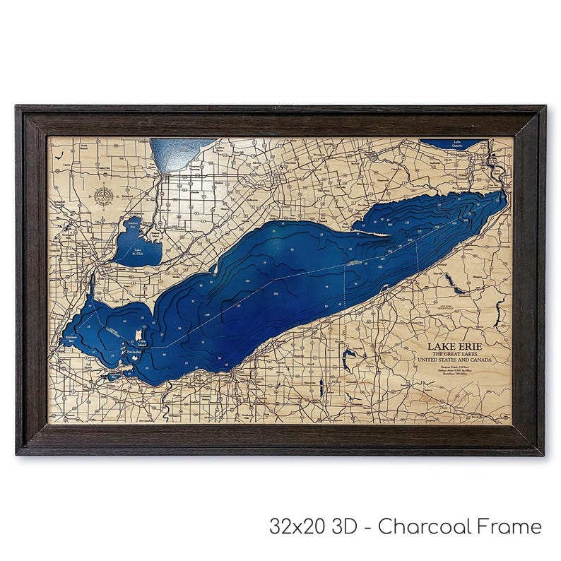 Lake Erie Dimensional Wood Carved Depth Contour Map - Customize With Your Home InformationRelief Map - Wood Art - Lake Gifts - Wood Gifts - image 2