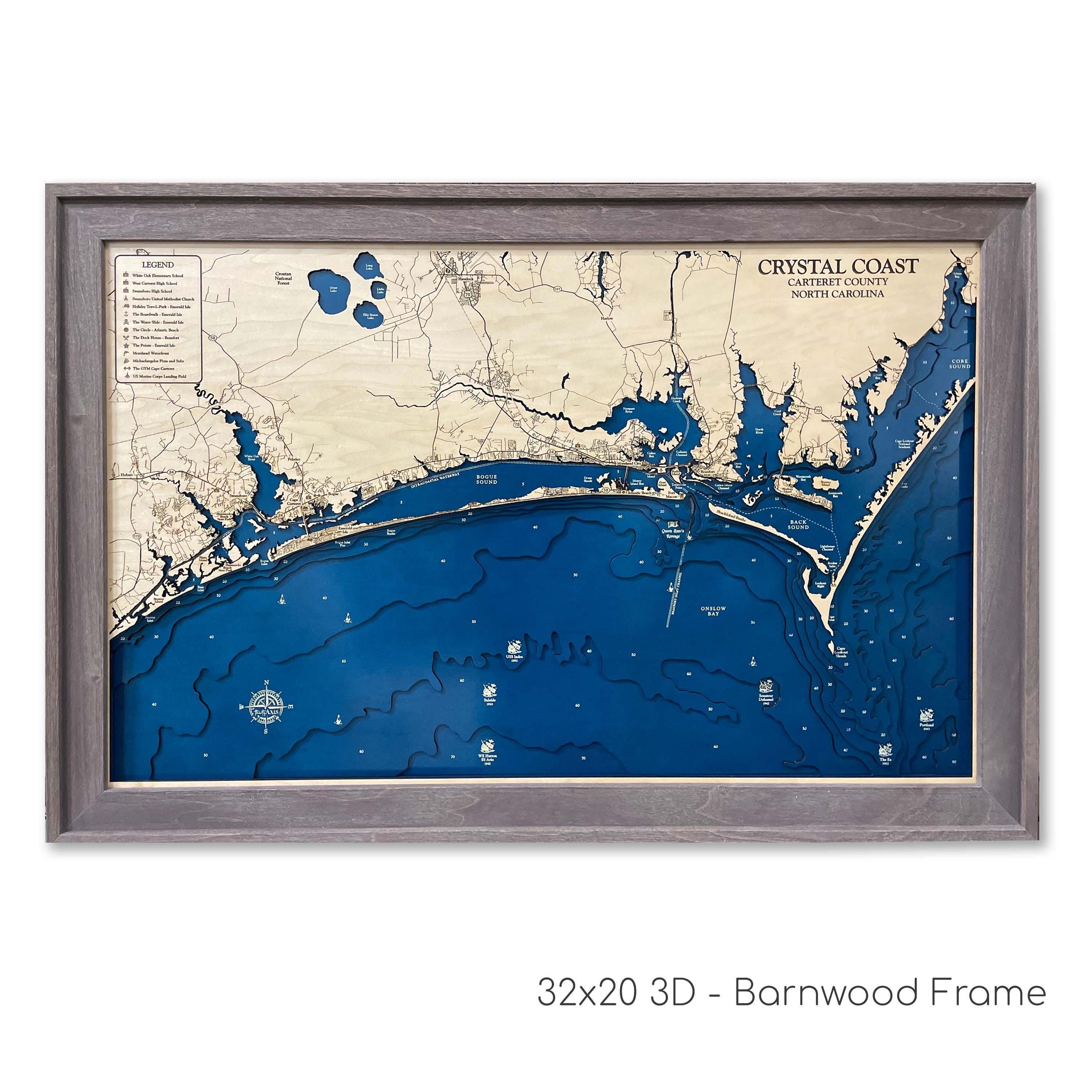 Crystal Coast Map, Emerald Isle Map, North Carolina Map, Morehead City, Atlantic Beach, NC Map, Custom Beach Map, Beach House Decor