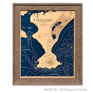 Prouts Neck Maine Dimensional Wood Carved Depth Contour Map - Customize With Your Home Information - Lake Art - Wood Maps -- Lake Home Gift