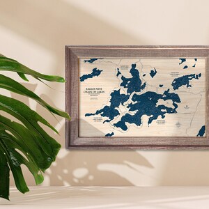 Eagle&#39;s Nest Chain Map, Wood Lake Map, Custom Lake Map, Custom Lake Sign, Custom Lake Art, Wood Lake Map, 3D Lake Map, Lake House Decor