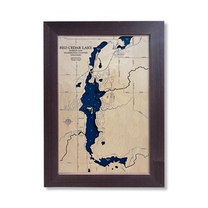 Red Cedar Lake Map, Wood Lake Map, Custom Wood Map, Lake Map, Lake Gift, Travel Gift, Anniversary Gift, Lake Art, Lake Decor
