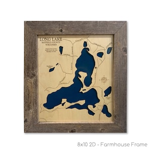 Long Lake Map, Long Lake, Wood Lake Map, Wood Lake Sign, Lake Art, Lake House Gift, Lake House Decor, Lake Map, Custom Lake