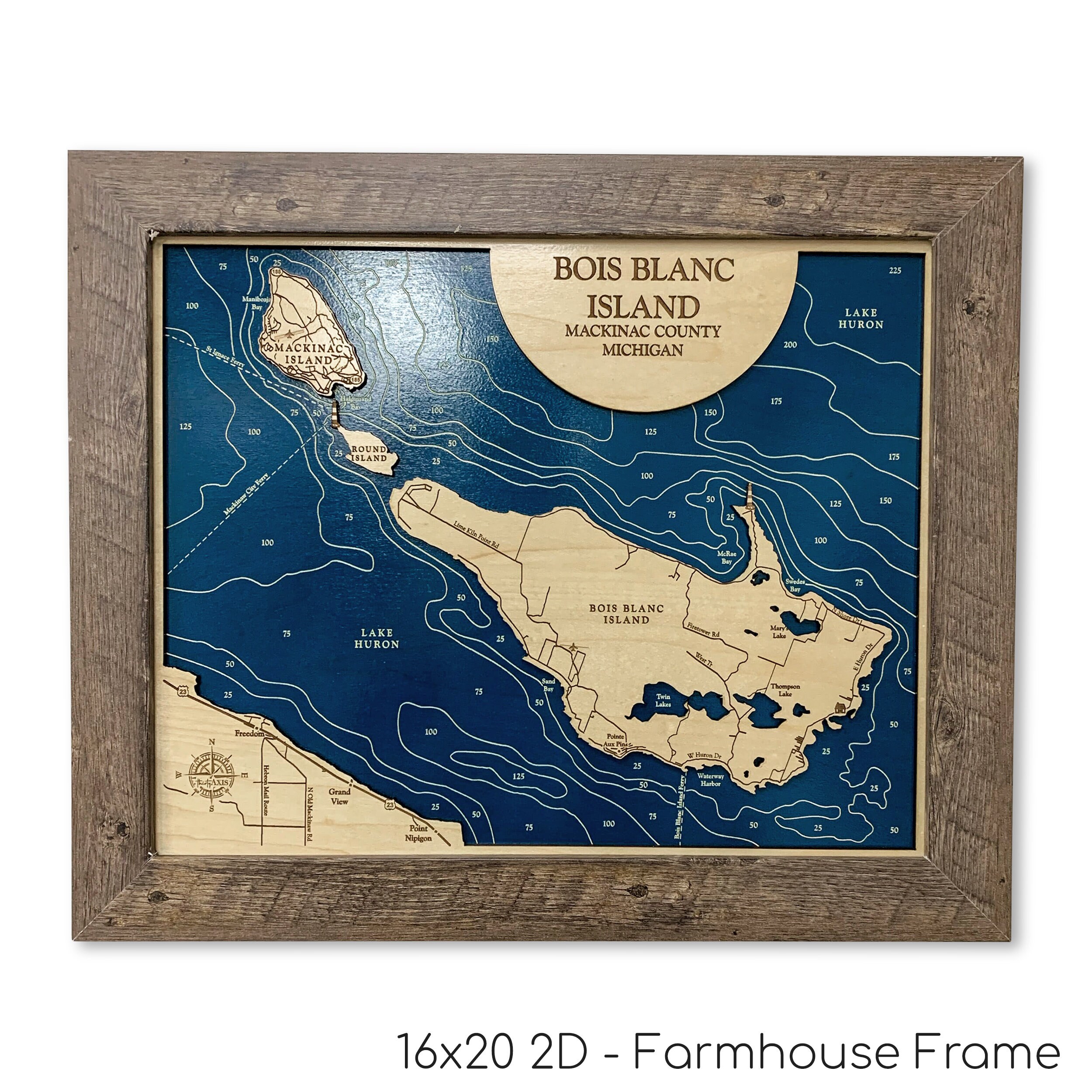 Bois Blanc Island Map Custom Wood Map Mackinac Island Map Etsy