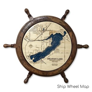 Delavan Lake Wood Map, 3D Nautical Chart, Lake House Decor