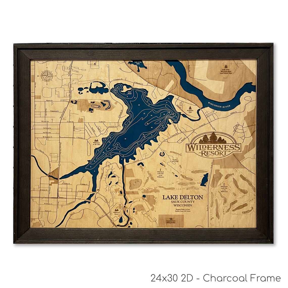 Lake Delton Map Wisconsin Dells Map 3D Wall Art Delton Lake Etsy