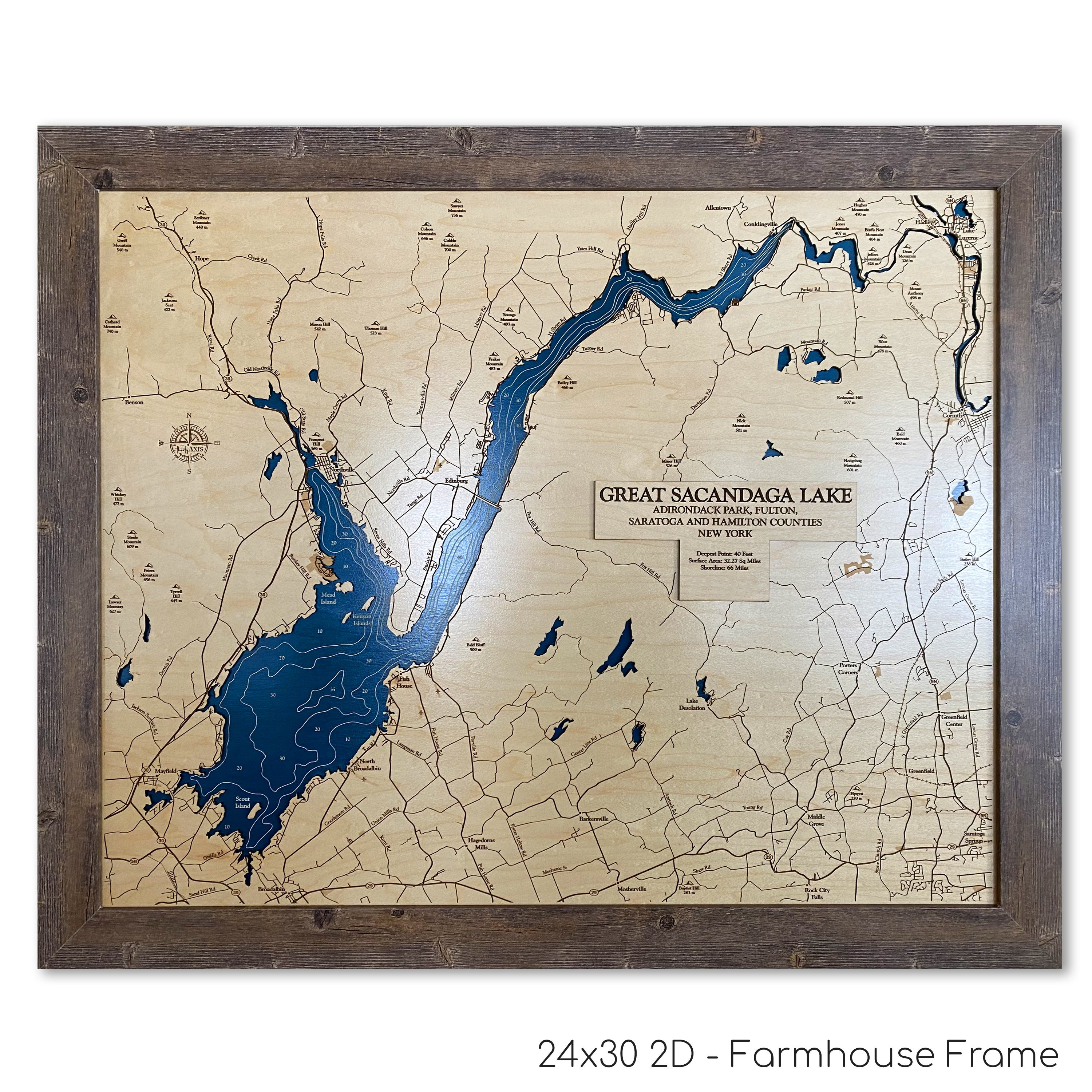 Great Sacandaga Lake Map Custom Wood Map Custom Lake Art 3D | Etsy