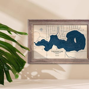 Townline Lake Map, Lake Map, Custom Lake Map, Wood Lake Map, 3D Wall Art, Contour Map, Lake House Decor, Lake Map, Depth Map, Lake Art