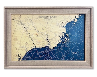 Kennebunkport Map, Custom Wood Map, Maine Map, Kennebunk Map, Gulf of Maine Map, 3D Wall Art, Contour Map, Beach House Decor, Depth Map