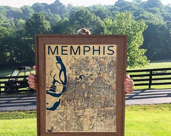Custom Memphis Wood Map - Hand-Drawn City Wall Decor
