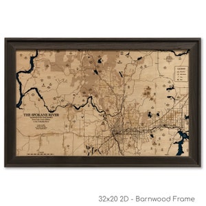 Spokane River Map, benutzerdefinierte Holzkarte, 3D Wandkunst, Konturkarte, Haus am See, Haus am See, Tiefen Karte, Geschenk am See, Haus am See, Kunst am See