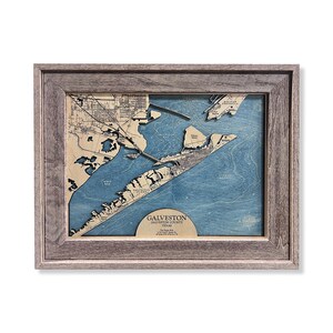 Kaart Galveston, kaart Galveston Island, stadskaart Texas, kaart Galveston Bay, aangepaste houten kaart, stranddecor, cadeau Florida, kaart Florida, strandbord
