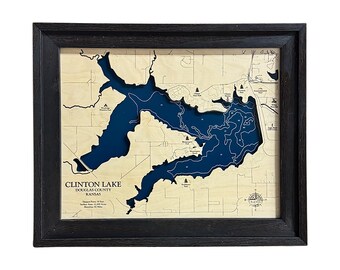 Clinton Lake Map, Lake House Gift, 3D Lake Map, Wood Lake Sign, Lake Sign, Lake House Decor, Lake Art, Lake House Gift, Lake Gift