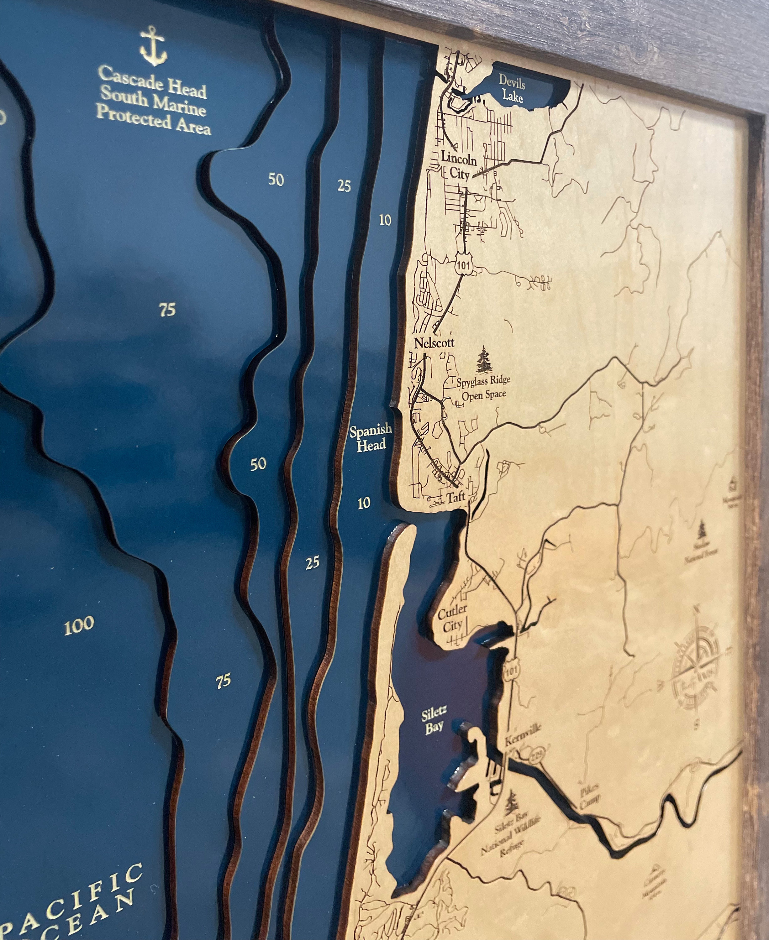 Depoe Bay Map Lincoln City Map Wood Map Oregon Map Beach Etsy