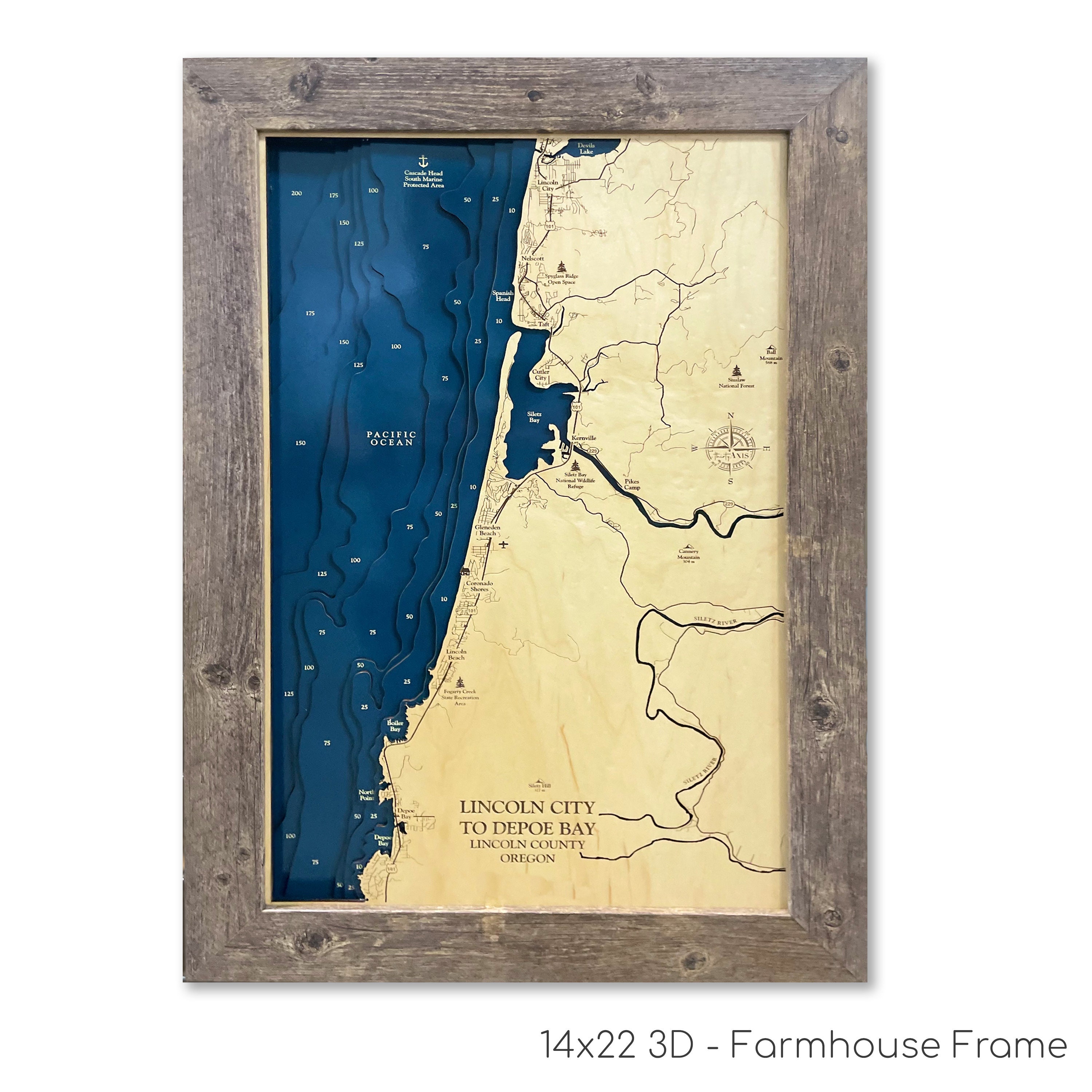 Depoe Bay Map Lincoln City Map Wood Map Oregon Map Beach Etsy