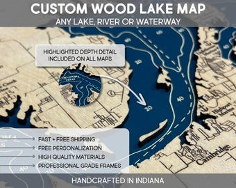 Wooden Lake Map: Custom Nautical Wall Art (2D & 3D Options)