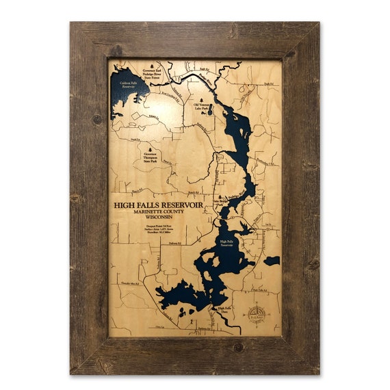 High Falls Reservoir Map Custom Wood Map 3D Wall Art Etsy