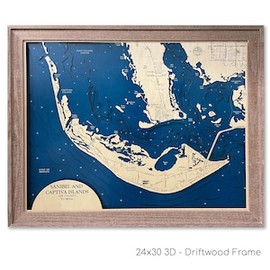 Sanibel Island Karte, Captiva Island Karte, Benutzerdefinierte Holz Karte, Florida Karte, 3D Wandkunst, Konturkarte, Strand Haus Dekor, Insel Karte, Tiefen Karte