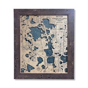 Butler Chain of Lakes Map, Wood Lake Map, Custom Lake Map, Custom Lake Sign, Custom Lake Art, Wood Lake Map, Lake Map, Lake House Decor