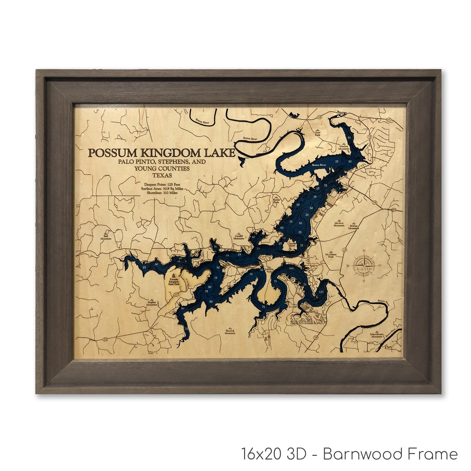 Possum Kingdom Lake Map, Custom Wood Map, Custom Lake Art, 3D Wall Art