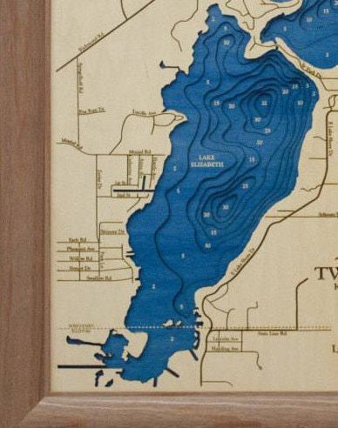 Twin Lakes Wisconsin - Custom Wood Map - Art - 3D Wall Art - Contour