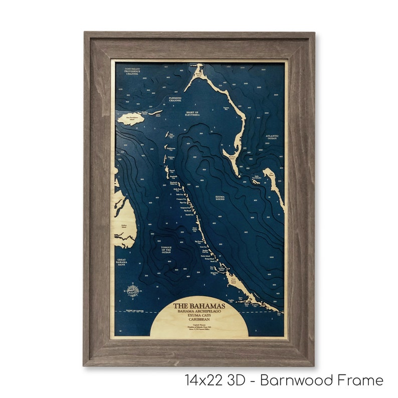 Bahamas Archipelago Dimensional Wood Carved Depth Contour Map Customize With Your Home Information Lake Art Wood Maps Relief Maps image 1