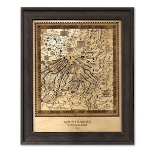 Mount Rainier National Park, National Park Map, Mt Rainier Map, Wood Map, Engraved Map, Antique Map, National Park Decor, Park Map, Vintage