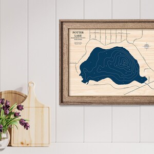 Potter Lake Map, Wood Lake Map, Custom Lake Map, Custom Lake Sign, Custom Lake Art, Wood Lake Map, Lake Map, Lake House Decor