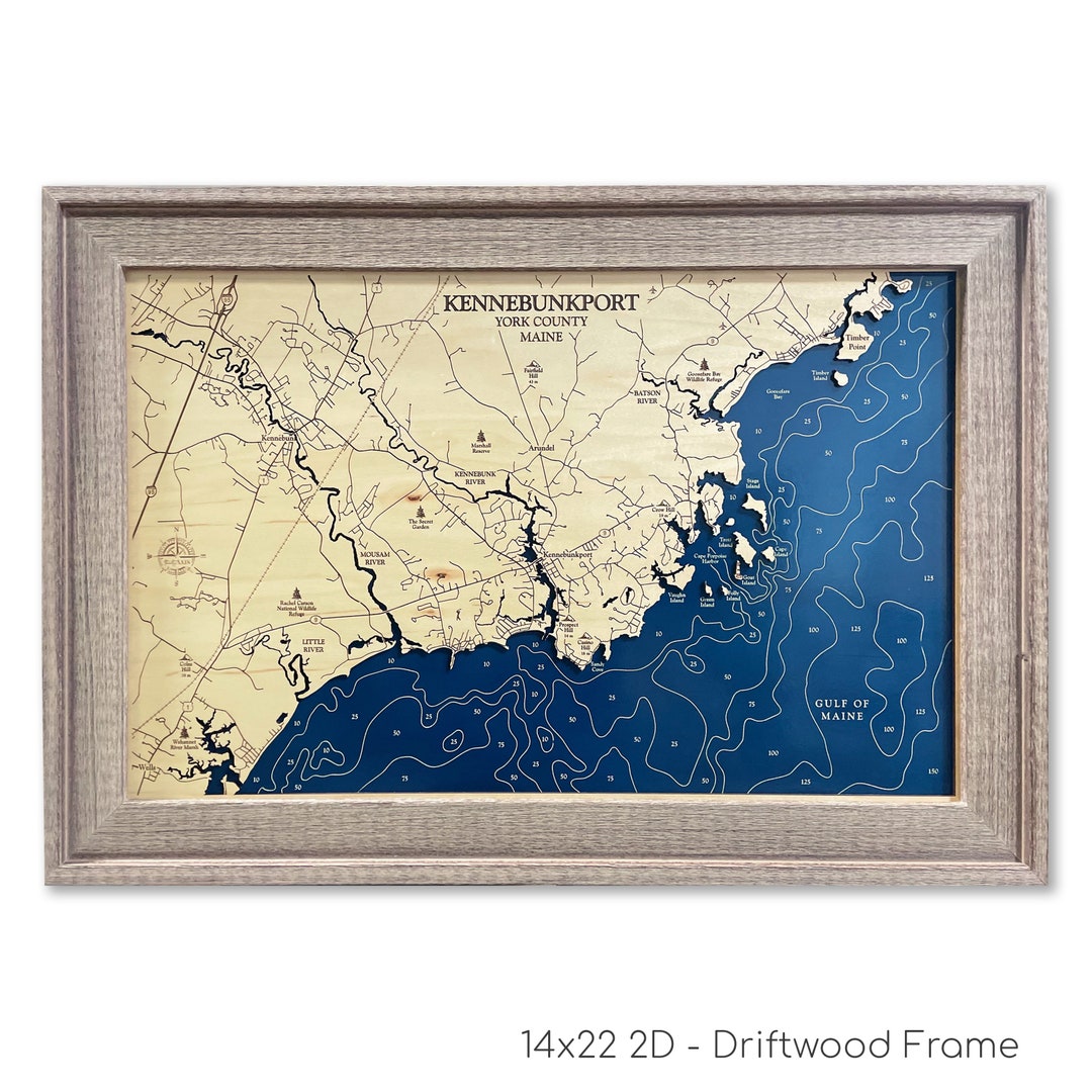 Kennebunkport Map, Custom Wood Map, Maine Map, Kennebunk Map, Gulf of ...