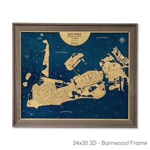 Key West en Floride - carte des contours en bois sculpté dimensionnelle - personnaliser avec les informations de votre maison - art du lac - cartes en bois - cadeau pour la maison du lac