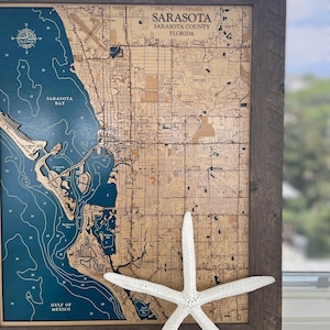 Sarasota Map - Lido Key Map - Custom Wood Map - 3D Wall Art - Contour Map - Beach House Decor - Island Map - Florida Map - Depth Map
