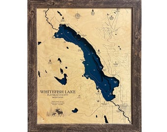 Whitefish Lake Map, Lake House Gift, 3D Lake Map, Wood Lake Sign, Lake Sign, Lake House Decor, Lake Art, Lake House Art, Housewarming Gift