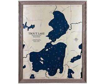 Trout Lake Map, Lake House Gift, 3D Lake Map, Wood Lake Sign, Lake Sign, Lake House Decor, Lake Art, Lake House Art, Housewarming Gift