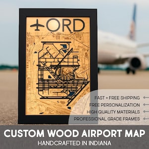 Custom Wood Airport Map – Engraved Aviation Wall Art | Personalized Airport Blueprint | Pilot Gift | Travel Decor