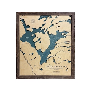 Little Hawk Lake, Little Hawk Lake Map Lake Map, Custom Lake Sign, Lake Art, 3D Art, Contour Map, Lake House Decor, Lake Map, Depth Map