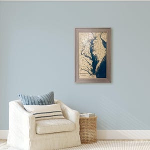 Baie de Chesapeake, carte de la baie de Chesapeake, carte du Maryland, carte de Washington, carte en bois, panneau de plage, panneau de plage personnalisé, décor de plage, carte des contours